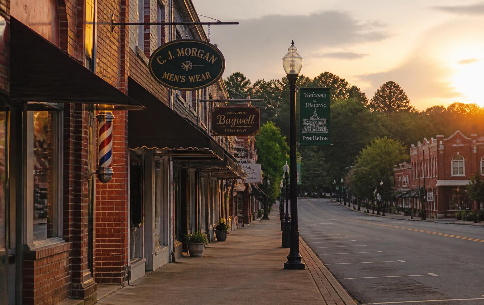 Main street in Upstate South Carolina at golden hour